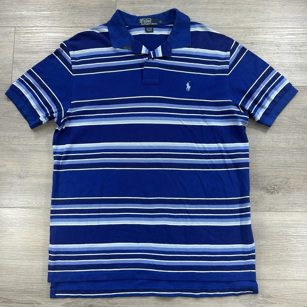 Polo Ralph Lauren Large Blue Stripe Short Sleeve Polo Flesh Pony Logo